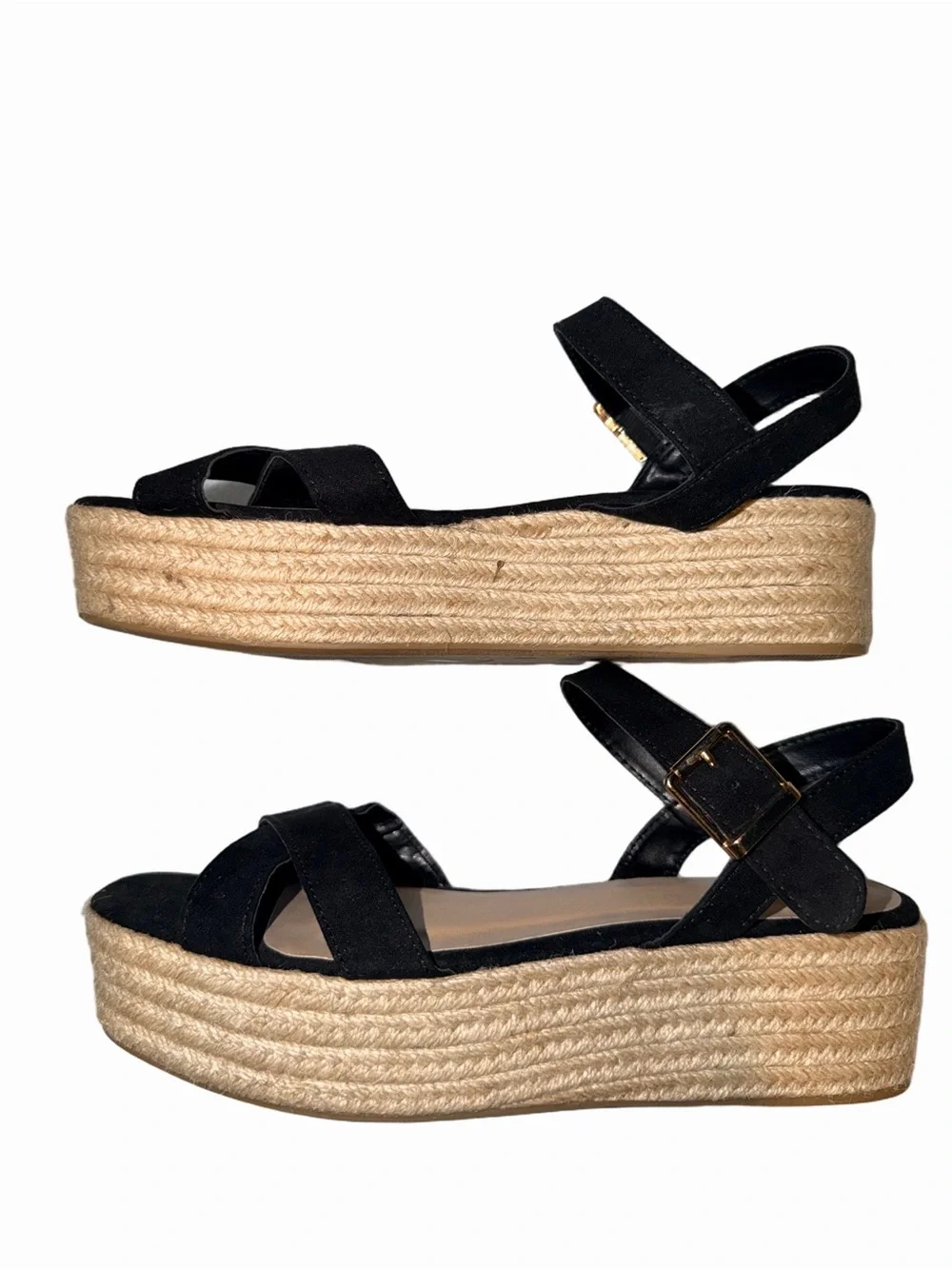 Bamboo Black Espadrille Platform Sandals – Women’s Size 10